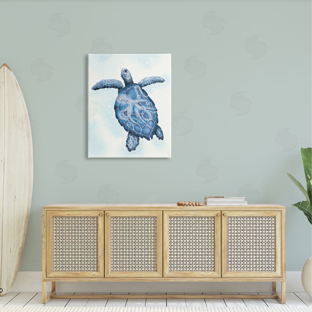 Darlene Seale Swimming Blue Sea Turtle Patterned Tentacles Shell  Canvas Wall Art Print in Room