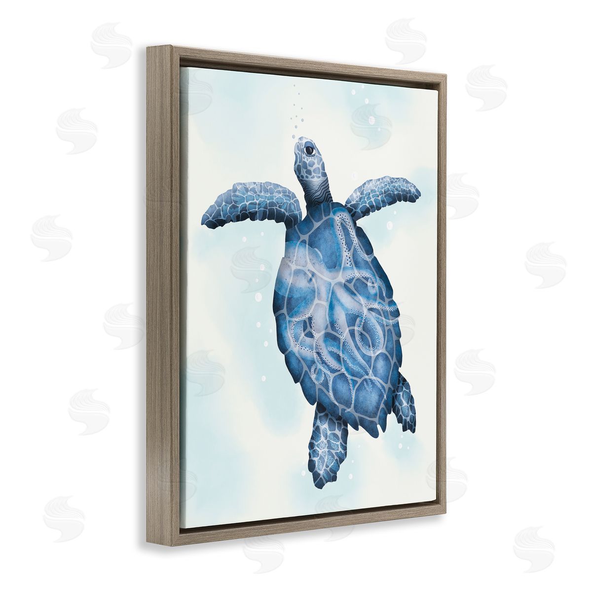 Darlene Seale Swimming Blue Sea Turtle Patterned Tentacles Shell  Brown Floating Frame Canvas Wall Art Print