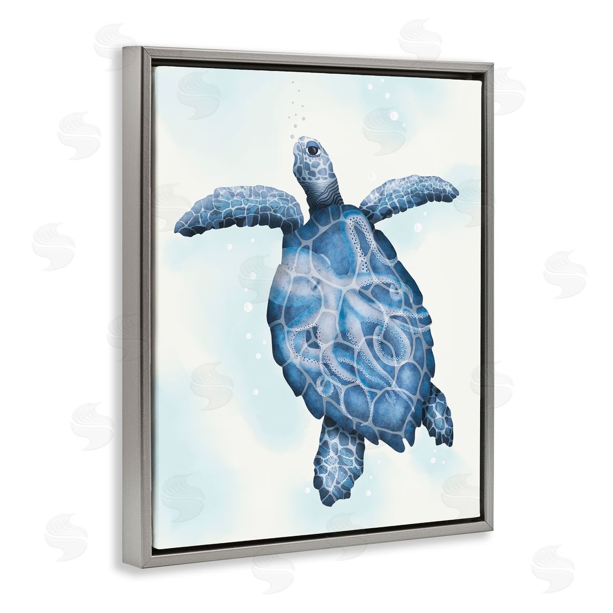 Darlene Seale Swimming Blue Sea Turtle Patterned Tentacles Shell  Gray Floating Frame Canvas Wall Art Print