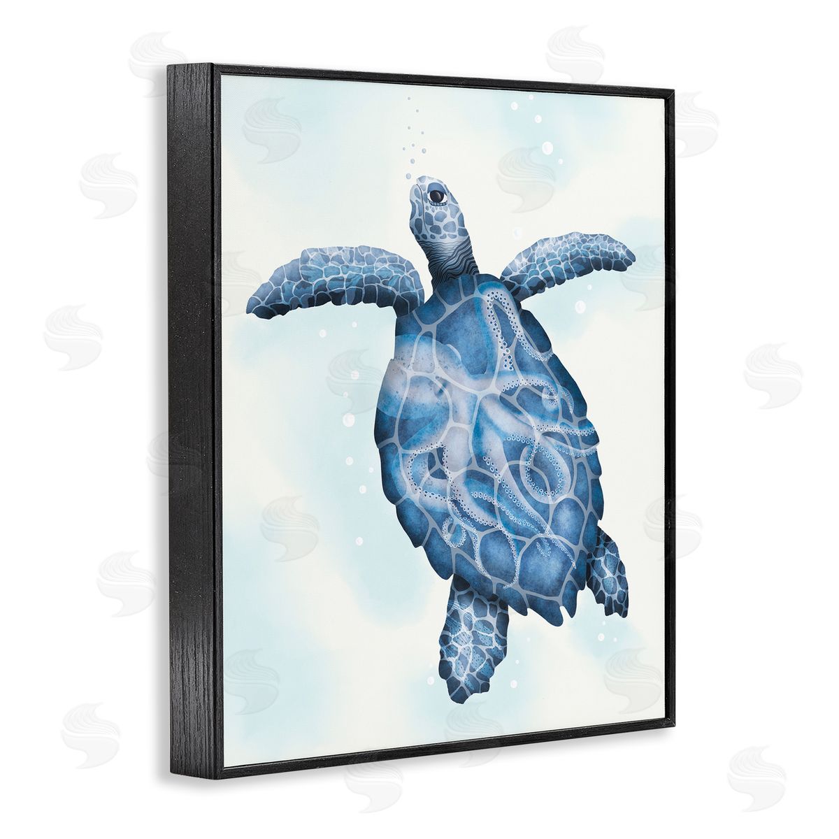 Darlene Seale Swimming Blue Sea Turtle Patterned Tentacles Shell  Black Framed Giclee Wall Art Print