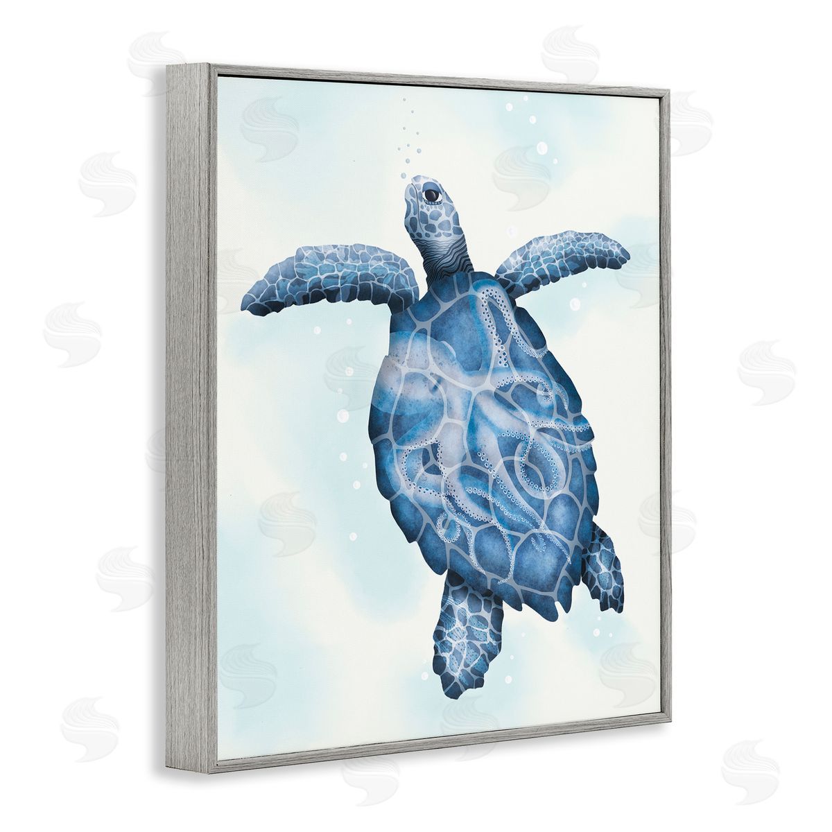 Darlene Seale Swimming Blue Sea Turtle Patterned Tentacles Shell  Gray Framed Giclee Wall Art Print