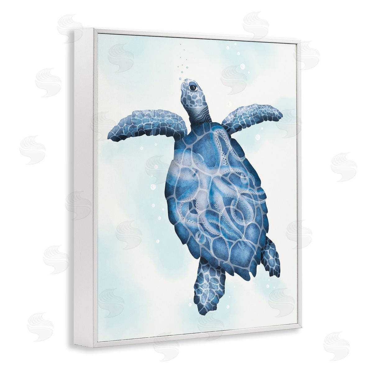 Darlene Seale Swimming Blue Sea Turtle Patterned Tentacles Shell  White Framed Giclee Wall Art Print