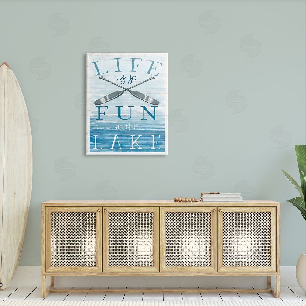 Elizabeth Tyndall Fun at Lake Phrase Crossed Ores Water Canvas Wall Art Print in Room