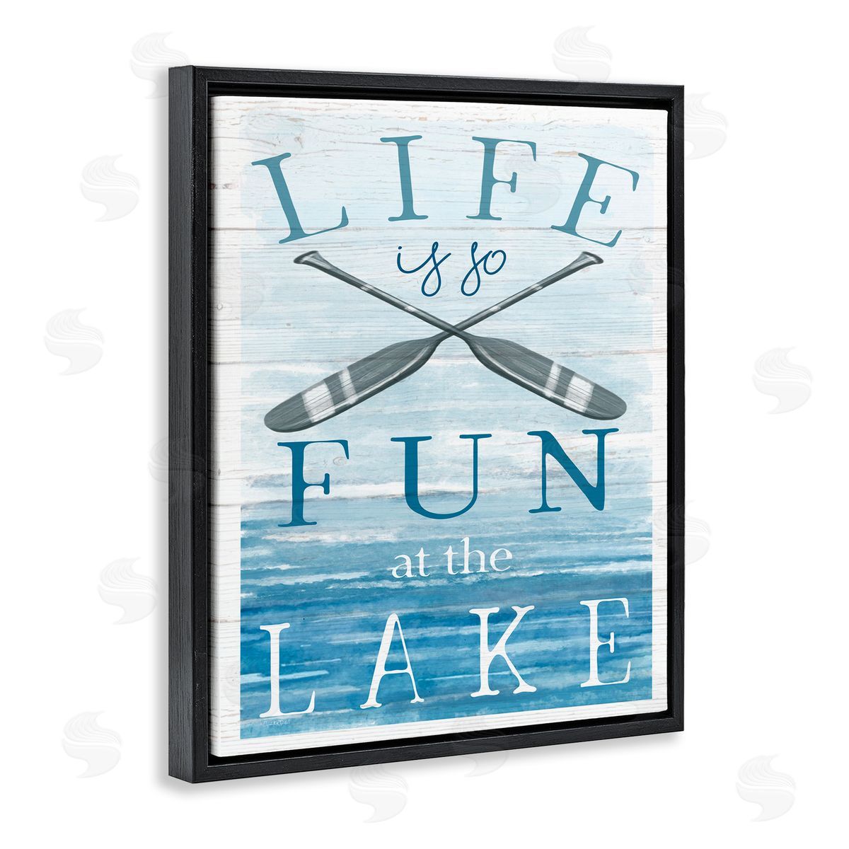 Elizabeth Tyndall Fun at Lake Phrase Crossed Ores Water Black Floating Frame Canvas Wall Art Print