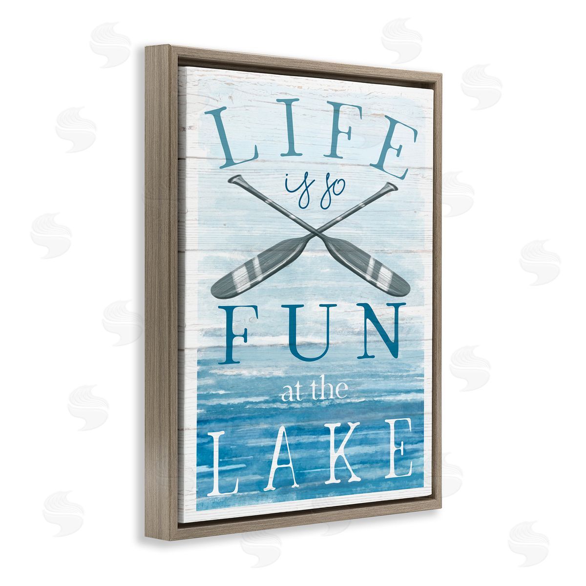 Elizabeth Tyndall Fun at Lake Phrase Crossed Ores Water Brown Floating Frame Canvas Wall Art Print