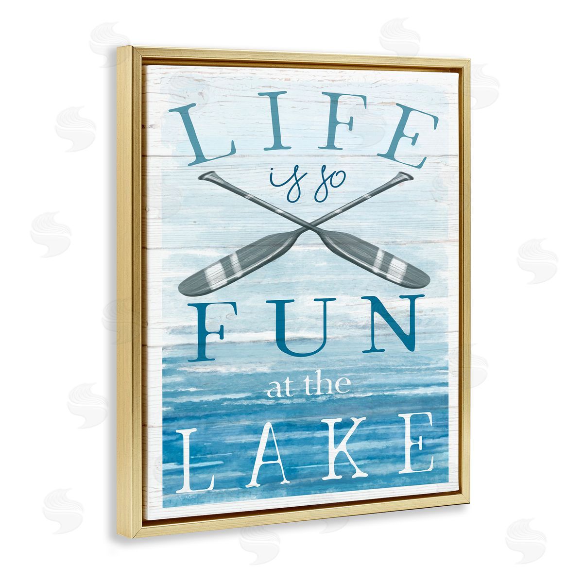 Elizabeth Tyndall Fun at Lake Phrase Crossed Ores Water Gold Floating Frame Canvas Wall Art Print
