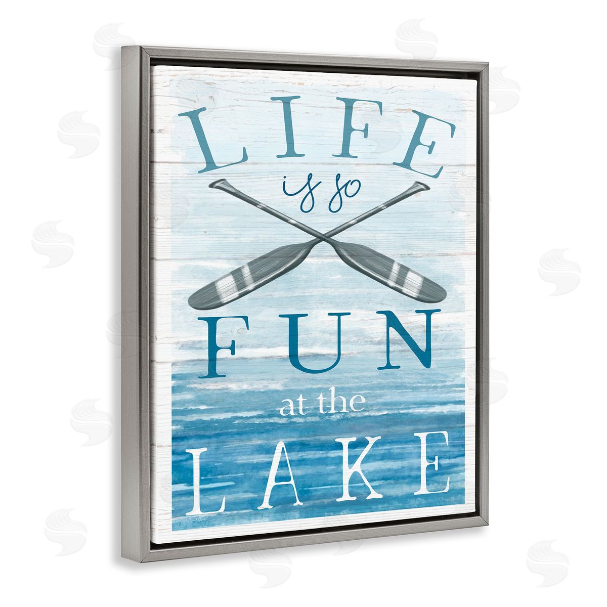 Elizabeth Tyndall Fun at Lake Phrase Crossed Ores Water Gray Floating Frame Canvas Wall Art Print