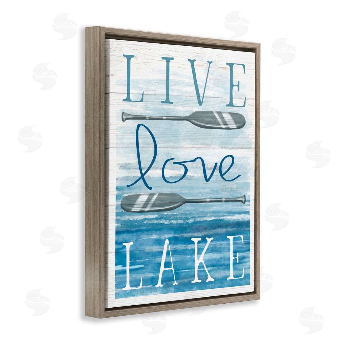 Elizabeth Tyndall Live Love Lake Quote Ores Water  Brown Floating Frame Canvas Wall Art Print