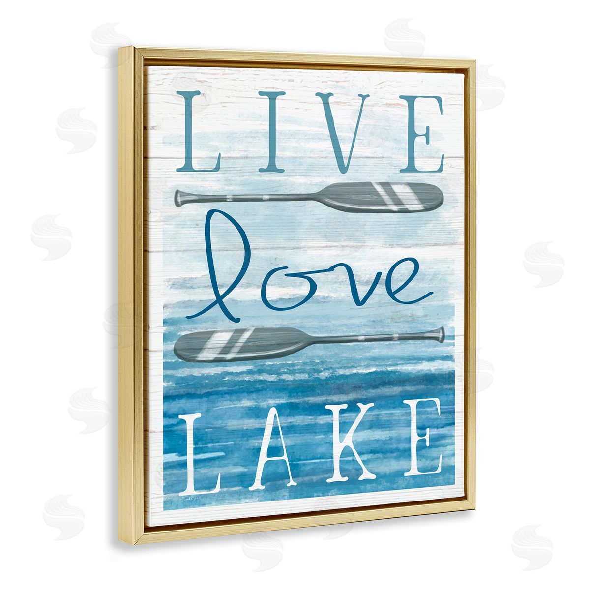 Elizabeth Tyndall Live Love Lake Quote Ores Water  Gold Floating Frame Canvas Wall Art Print