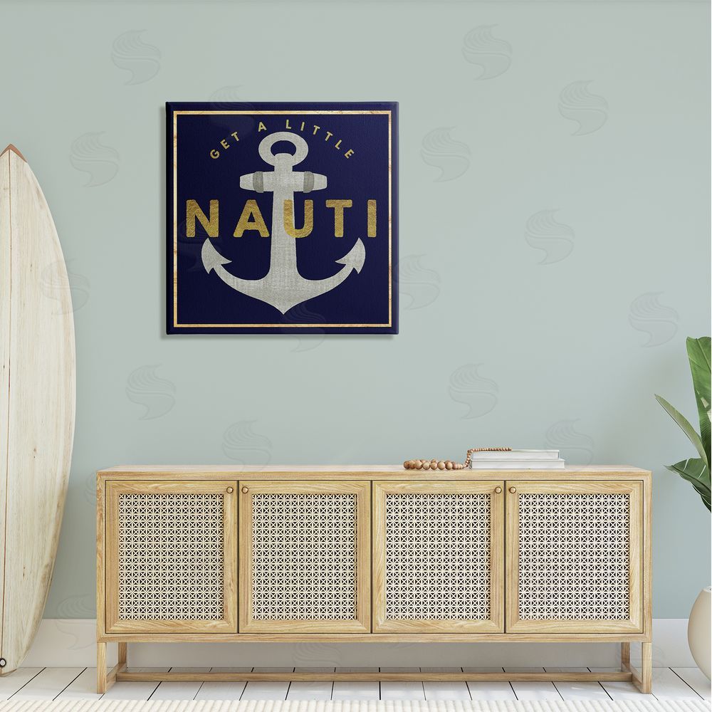 Graffitee Studios Get Nauti Witty Nautical Anchor Phrase Typography  Canvas Wall Art in Room