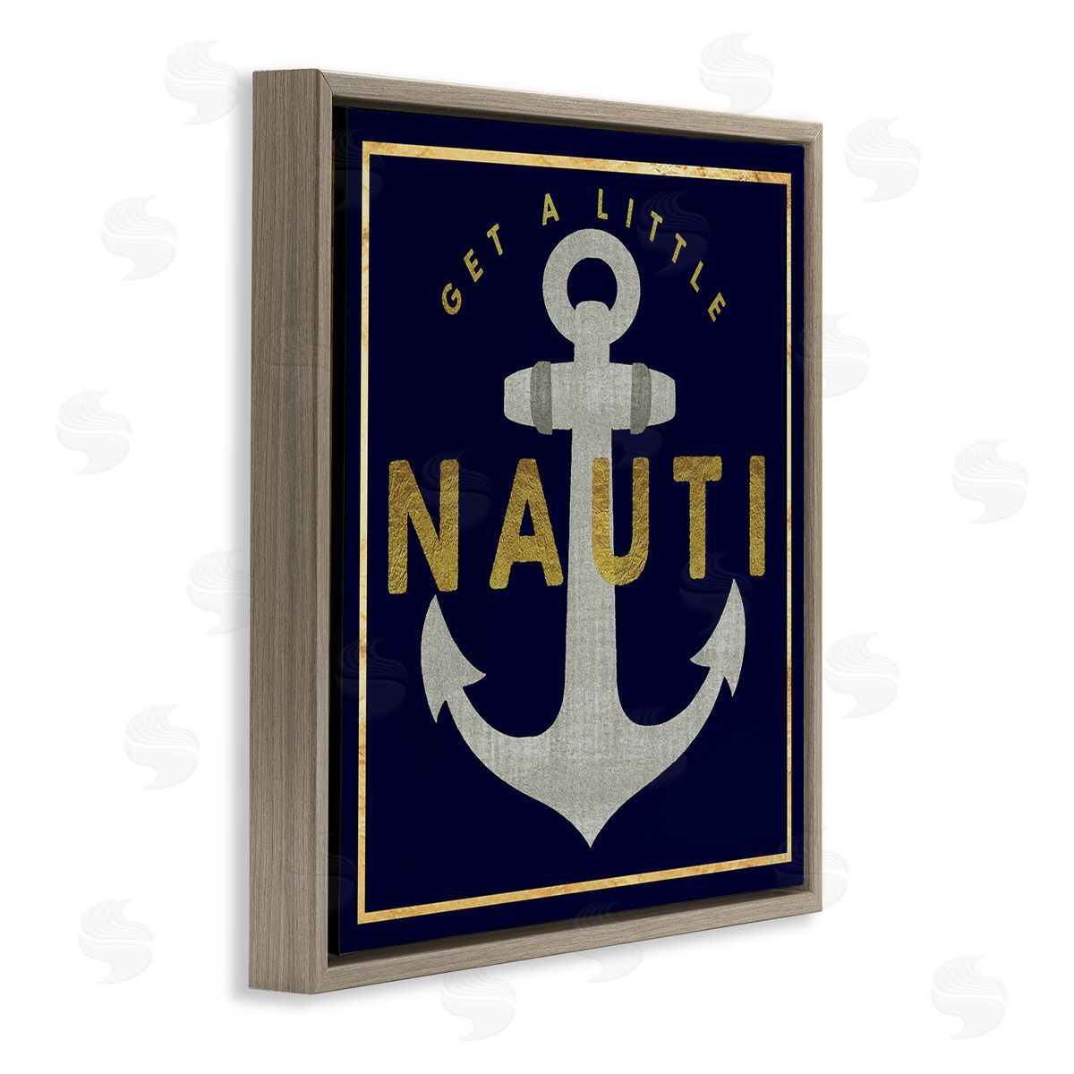 Graffitee Studios Get Nauti Witty Nautical Anchor Phrase Typography  Brown Floating Frame Canvas Wall Art Print
