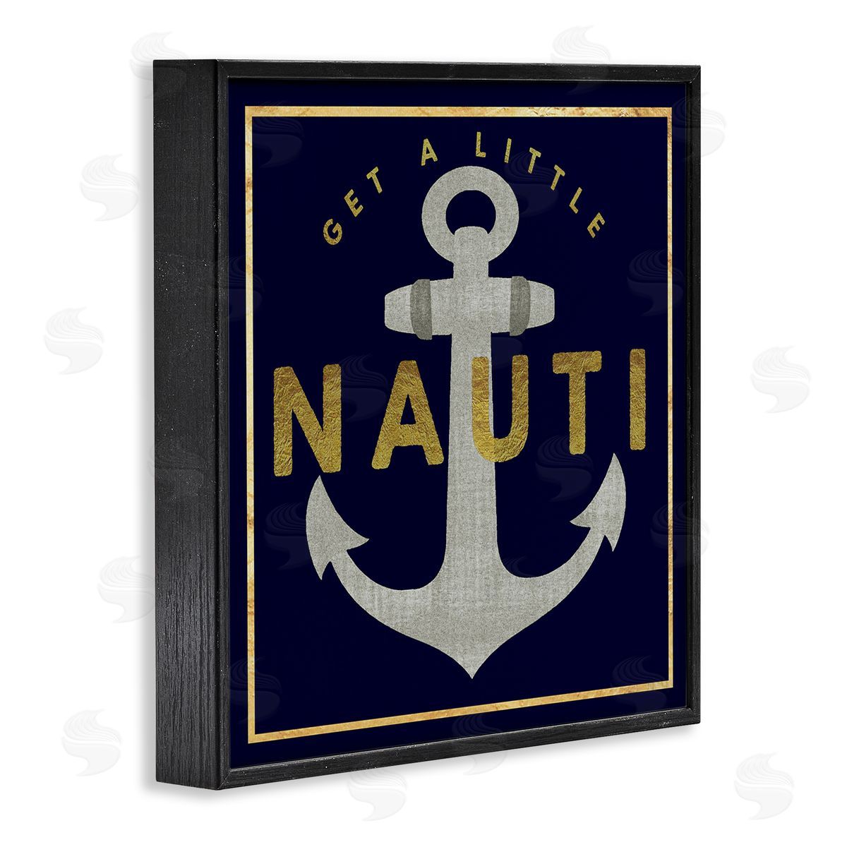 Graffitee Studios Get Nauti Witty Nautical Anchor Phrase Typography  Black Framed Glicee Wall Art Print