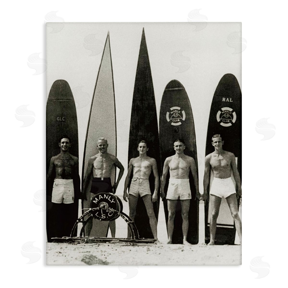 Graffitee Studios Vintage Photography Men Surfer Surfboards Beach Sport Stretched Canvas Wall Art Print