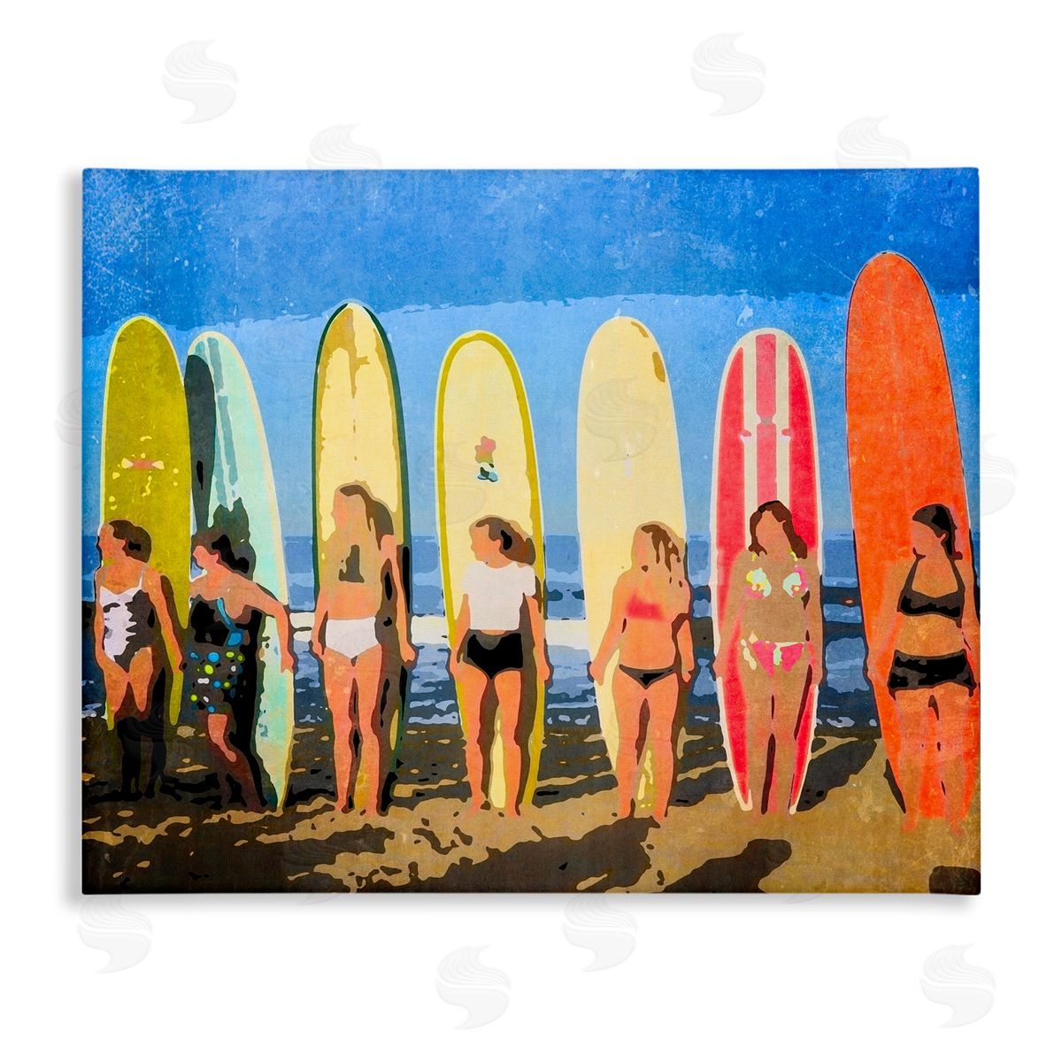Graffitee Studios Modern Pop Women Surfing Ocean Sports  Stretched Canvas Wall Art Print