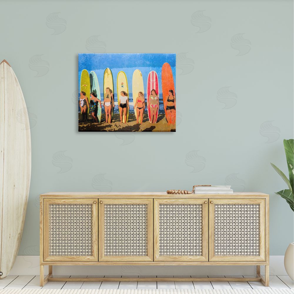 Graffitee Studios Modern Pop Women Surfing Ocean Sports  Canvas Wall Art Print in Room