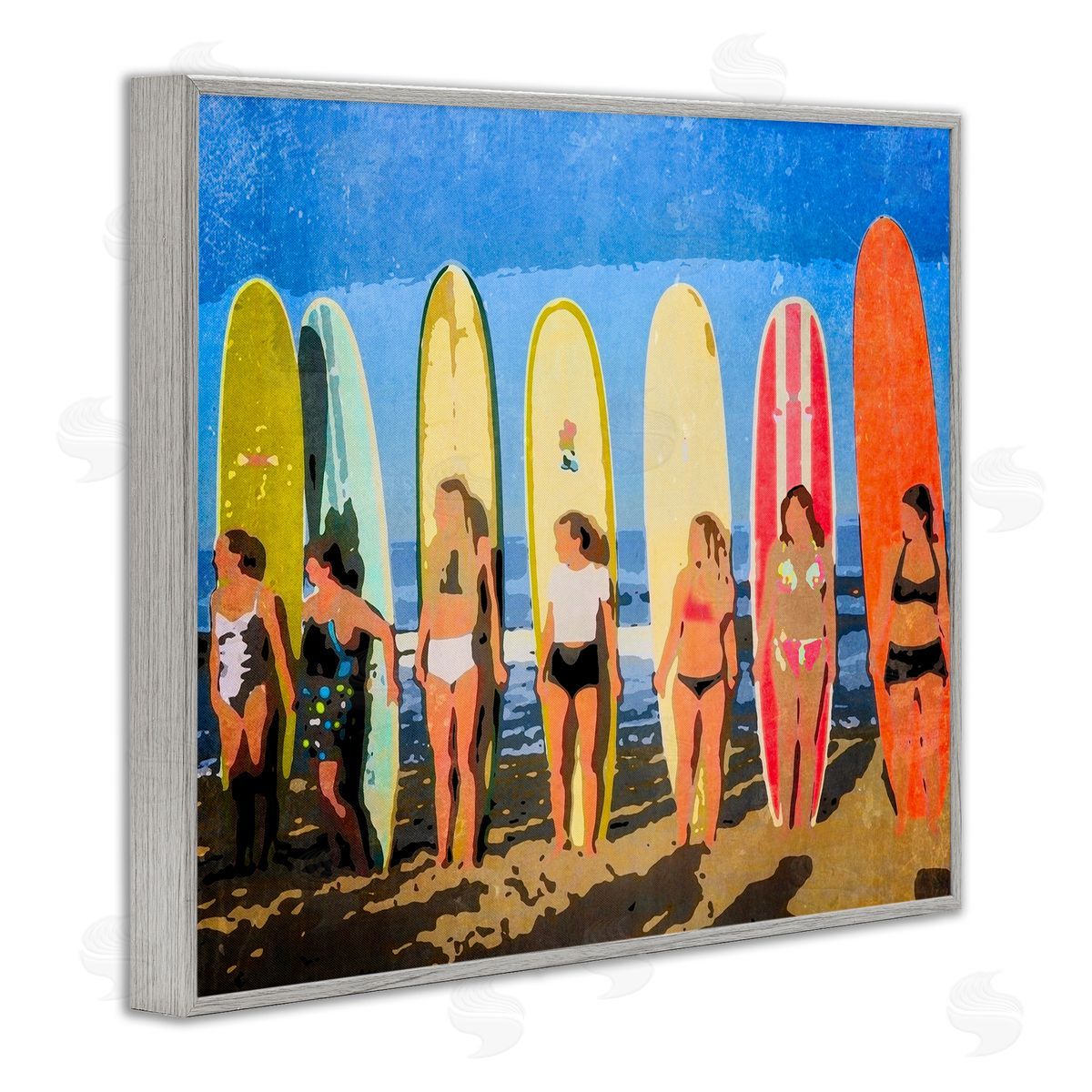 Graffitee Studios Modern Pop Women Surfing Ocean Sports  Gray Framed Giclee Wall Art Print