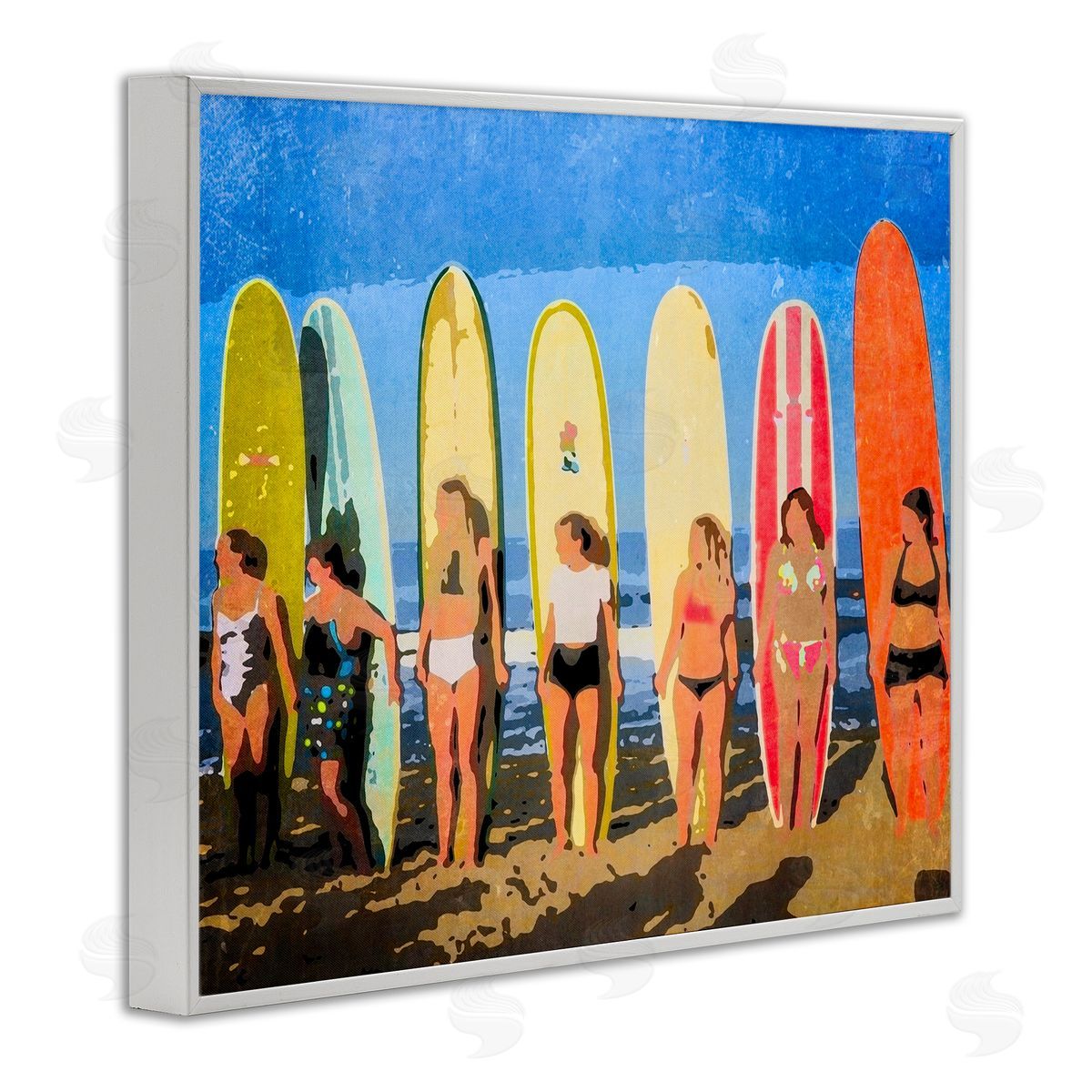 Graffitee Studios Modern Pop Women Surfing Ocean Sports  White Framed Giclee Wall Art Print