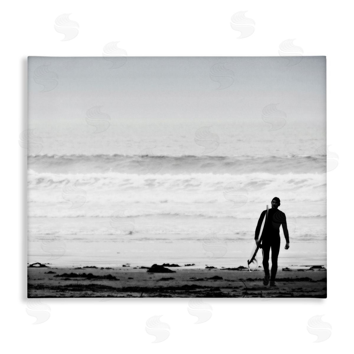 Graffitee Studios Surfer Silhouette Beach Stroll Distant Ocean Waves  Stretched Canvas Wall Art Print