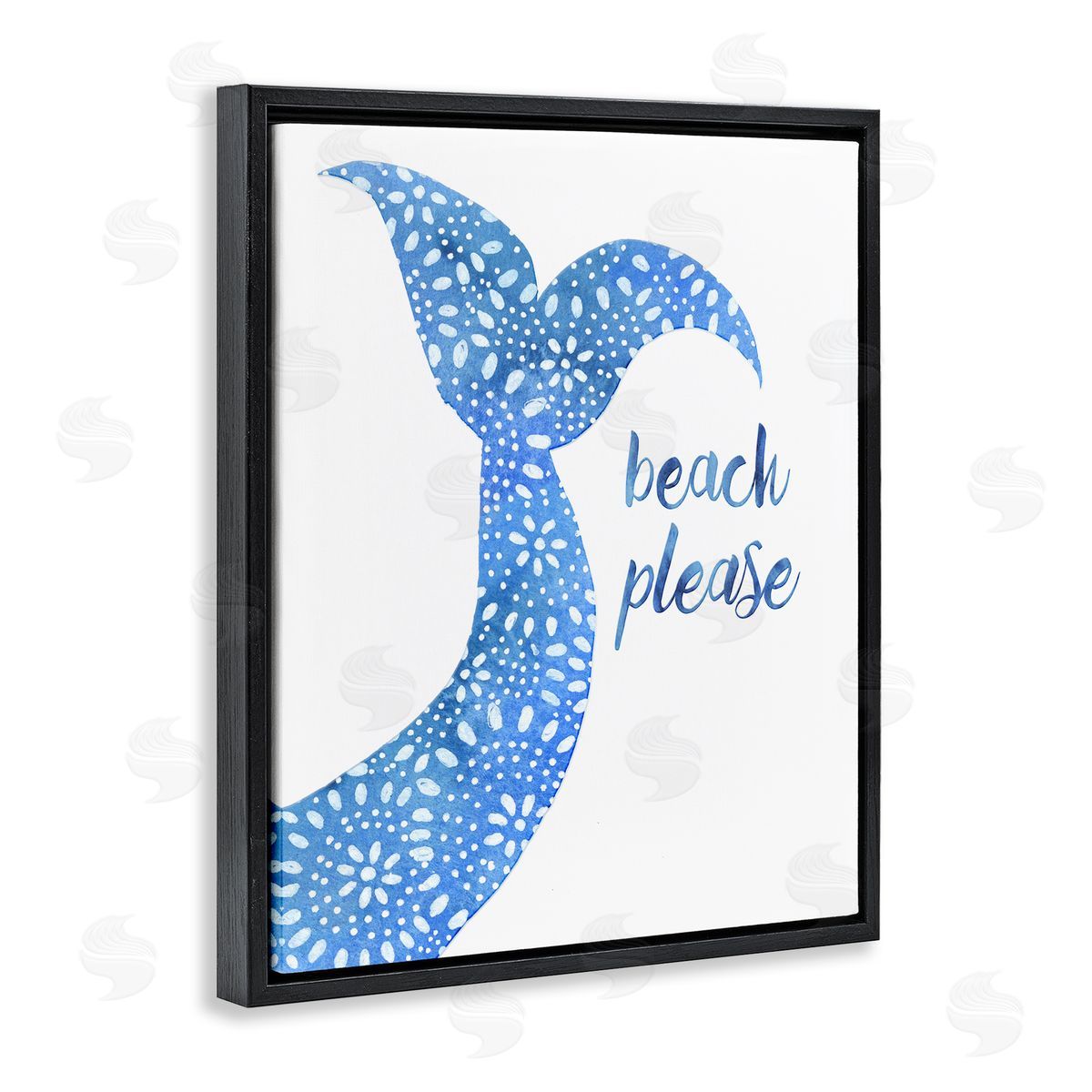 Jackie Decker Beach Please Blue Mermaid Tail Mandala Pattern  Black Floating Frame Canvas Wall Art Print