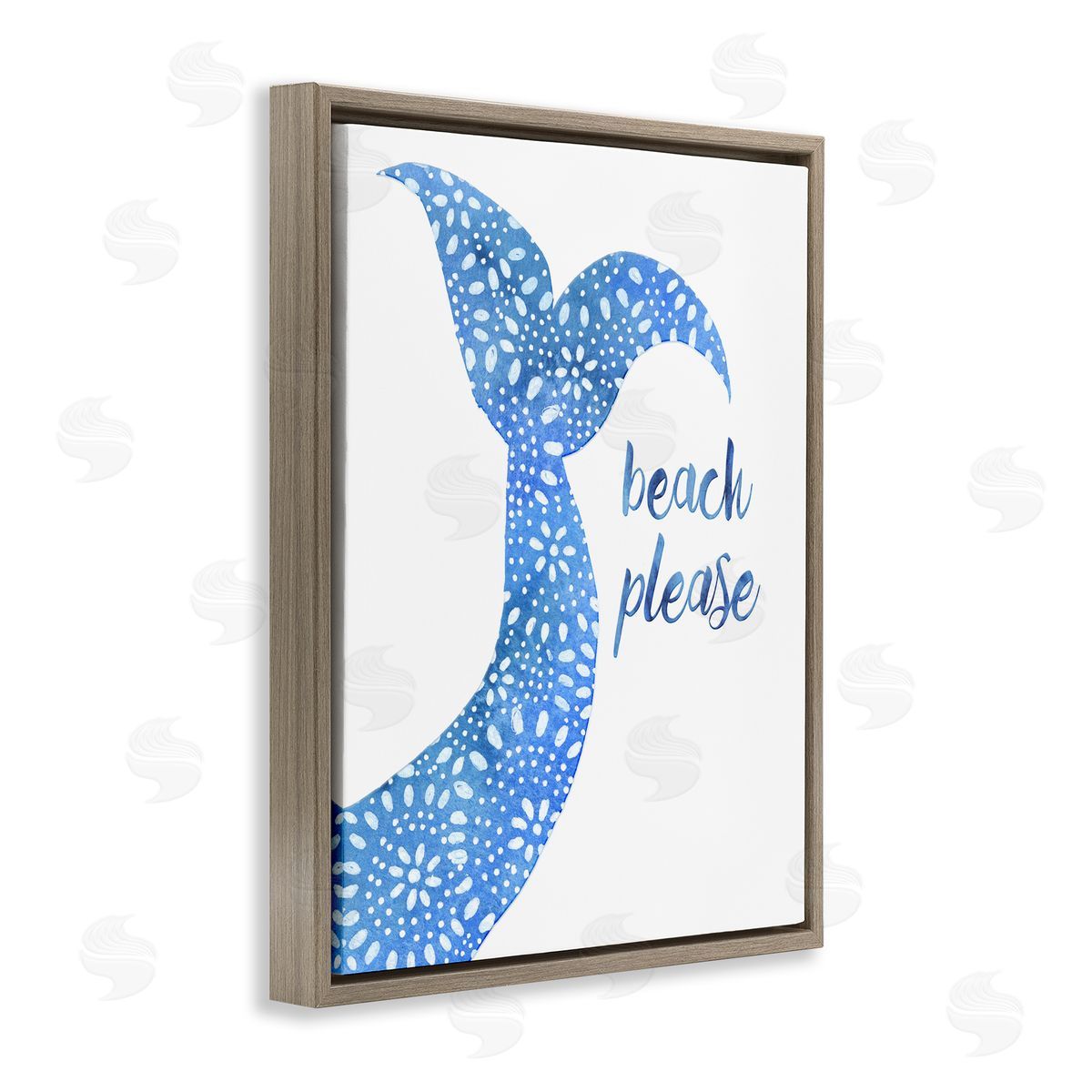 Jackie Decker Beach Please Blue Mermaid Tail Mandala Pattern  Brown Floating Frame Canvas Wall Art Print