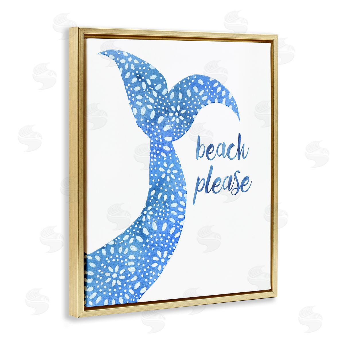 Jackie Decker Beach Please Blue Mermaid Tail Mandala Pattern  Gold Floating Frame Canvas Wall Art Print