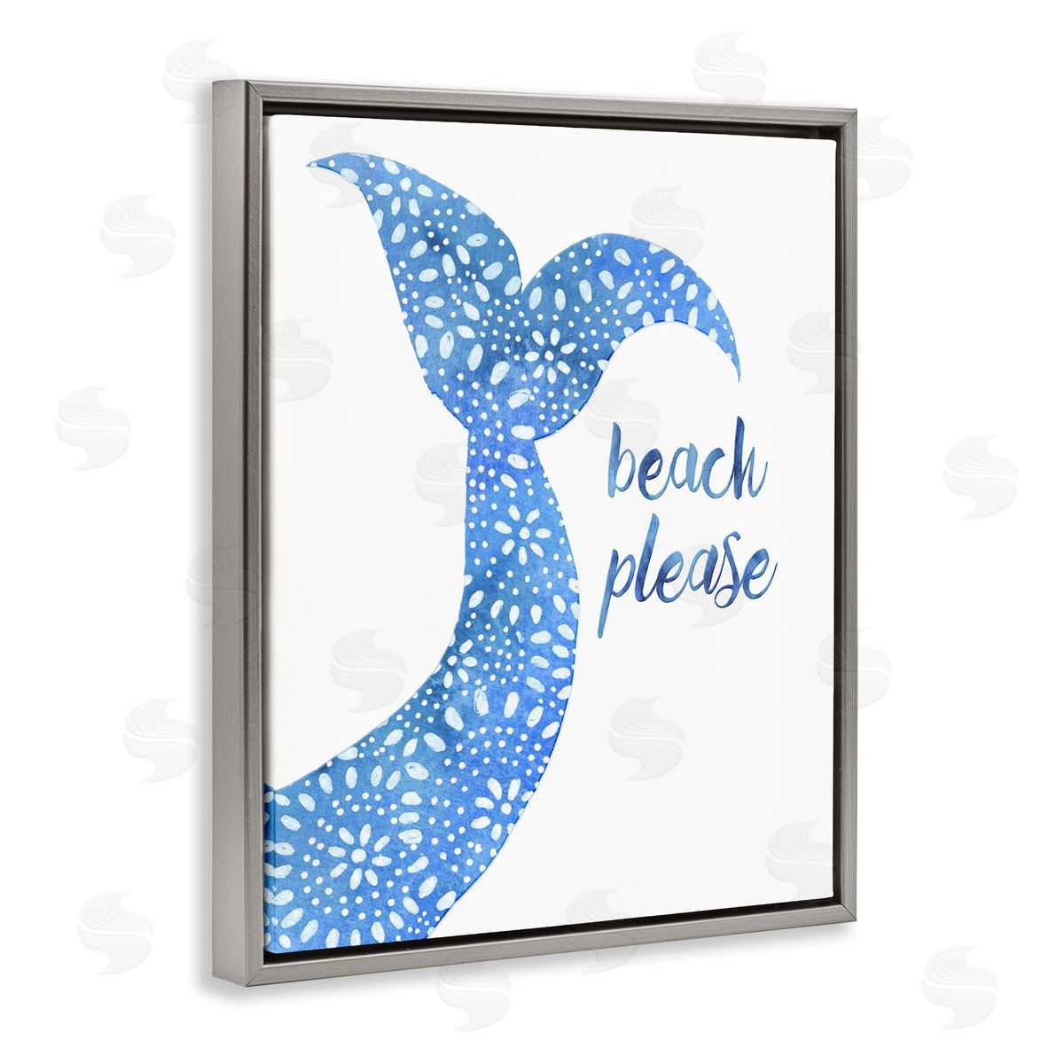 Jackie Decker Beach Please Blue Mermaid Tail Mandala Pattern  Gray Floating Frame Canvas Wall Art Print