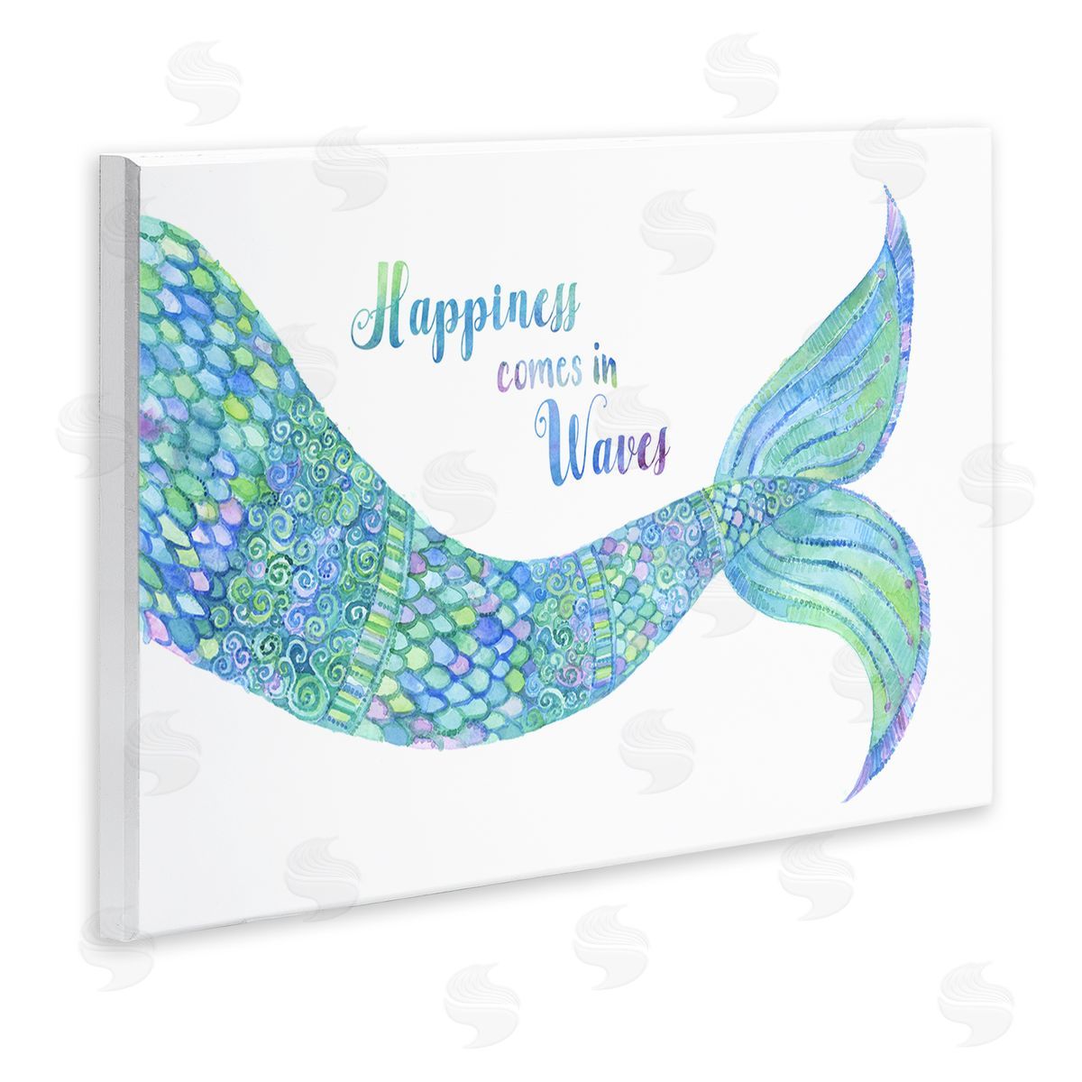 Jackie Decker Happiness Comes in Waves Detailed Mermaid Tail Sentiment Wall Plaque Art Print