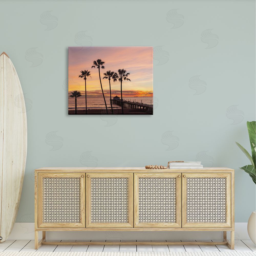 Jeff Poe Photography Tropical Palm Tree Sunset Summer Pier Docks Canvas Wall Art Print in Room