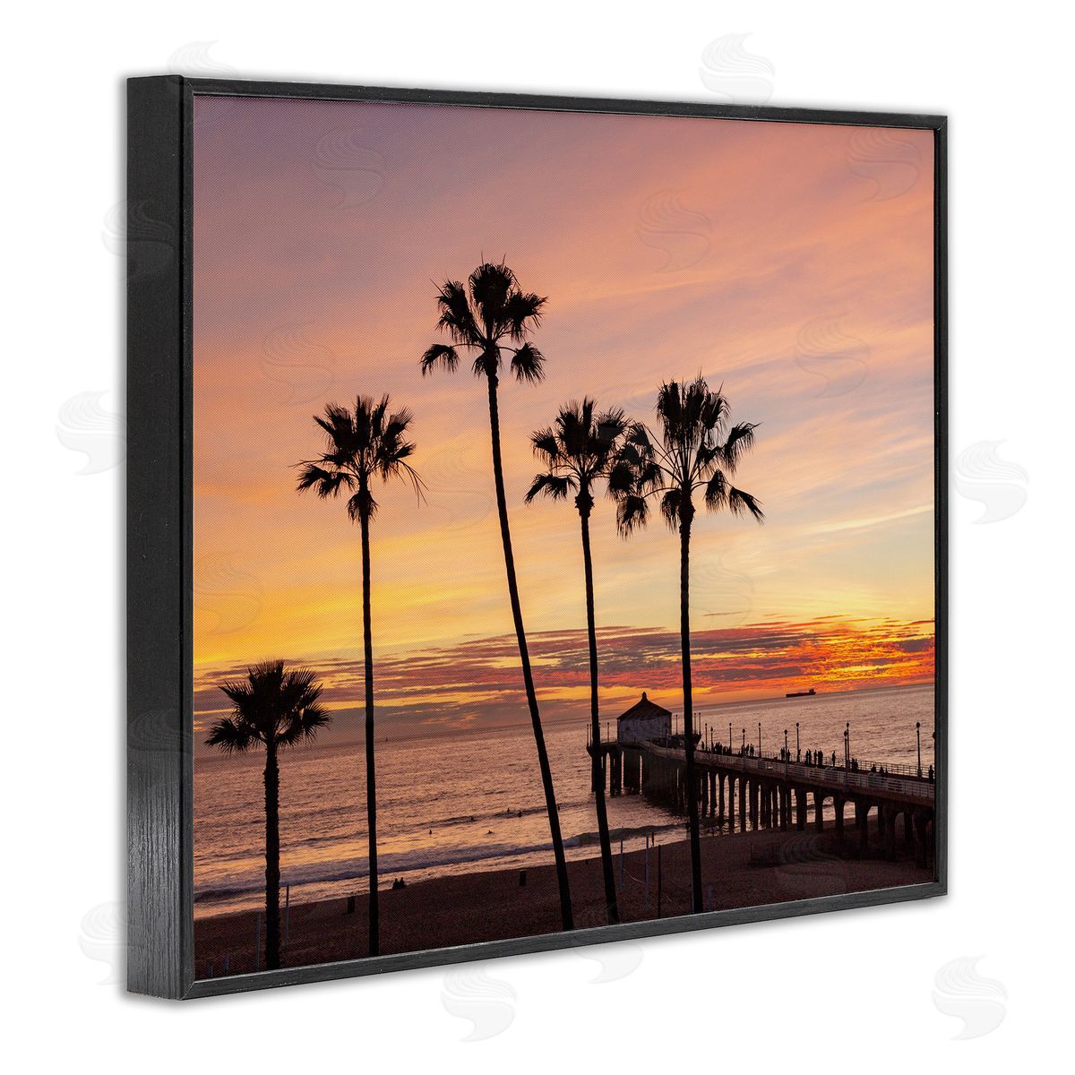 Jeff Poe Photography Tropical Palm Tree Sunset Summer Pier Docks Black Framed Giclee Wall Art Print