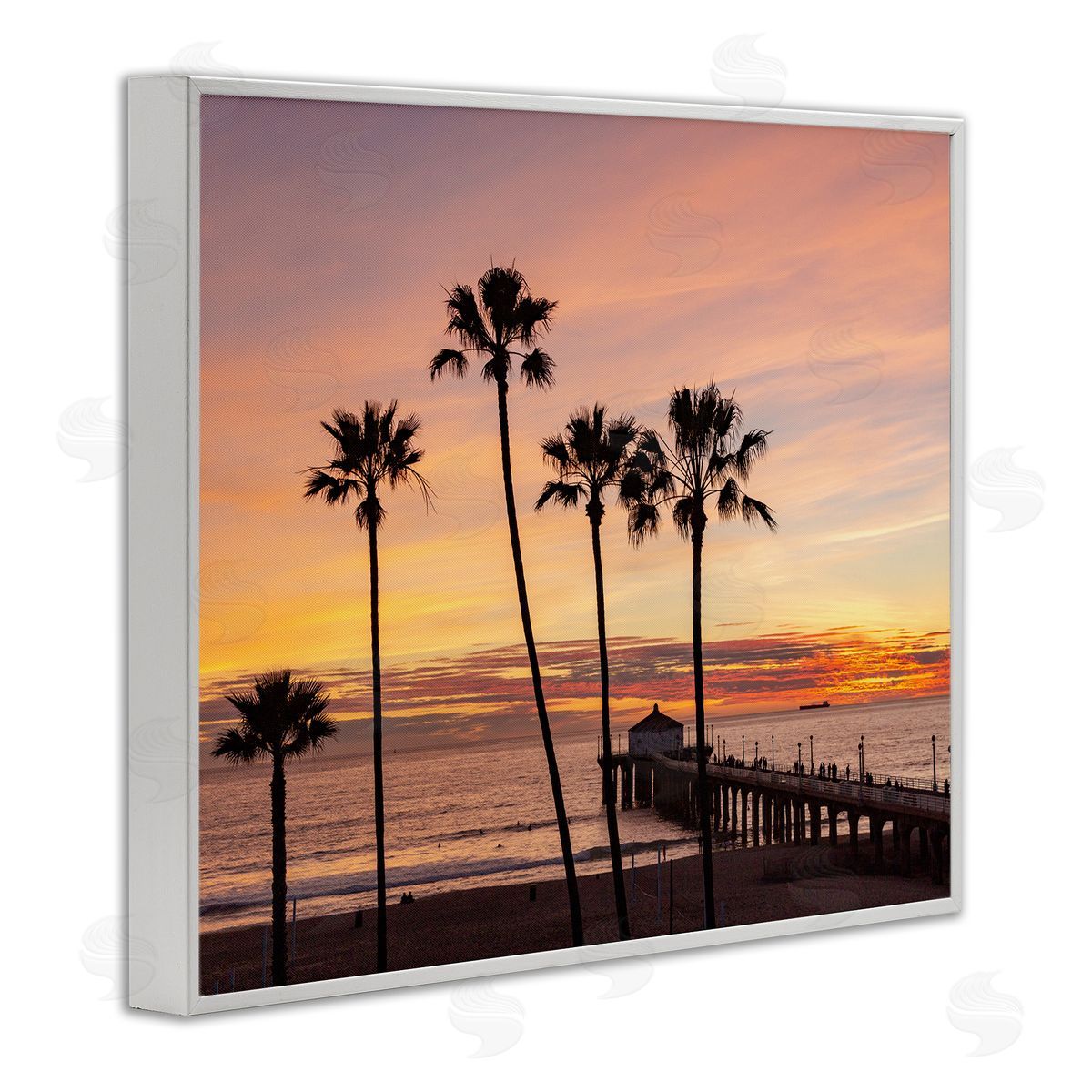 Jeff Poe Photography Tropical Palm Tree Sunset Summer Pier Docks White Framed Giclee Wall Art Print
