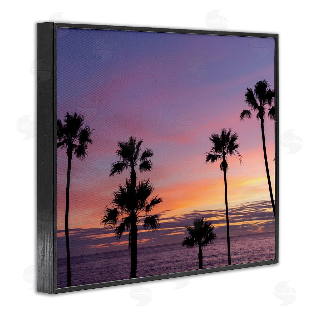 Jeff Poe Photography Purple Sunrise Sky Tall Palm Trees Silhouettes  Black Framed Giclee Wall Art Print
