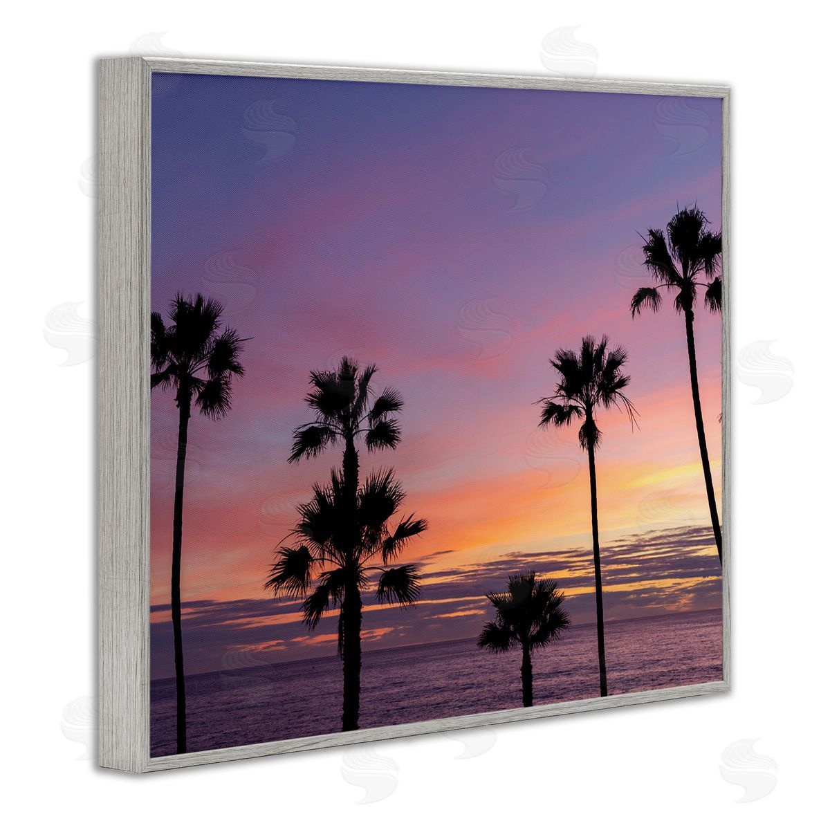 Jeff Poe Photography Purple Sunrise Sky Tall Palm Trees Silhouettes  Gray Framed Giclee Wall Art Print