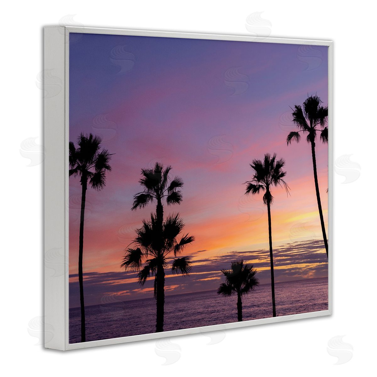 Jeff Poe Photography Purple Sunrise Sky Tall Palm Trees Silhouettes  White Framed Giclee Wall Art Print