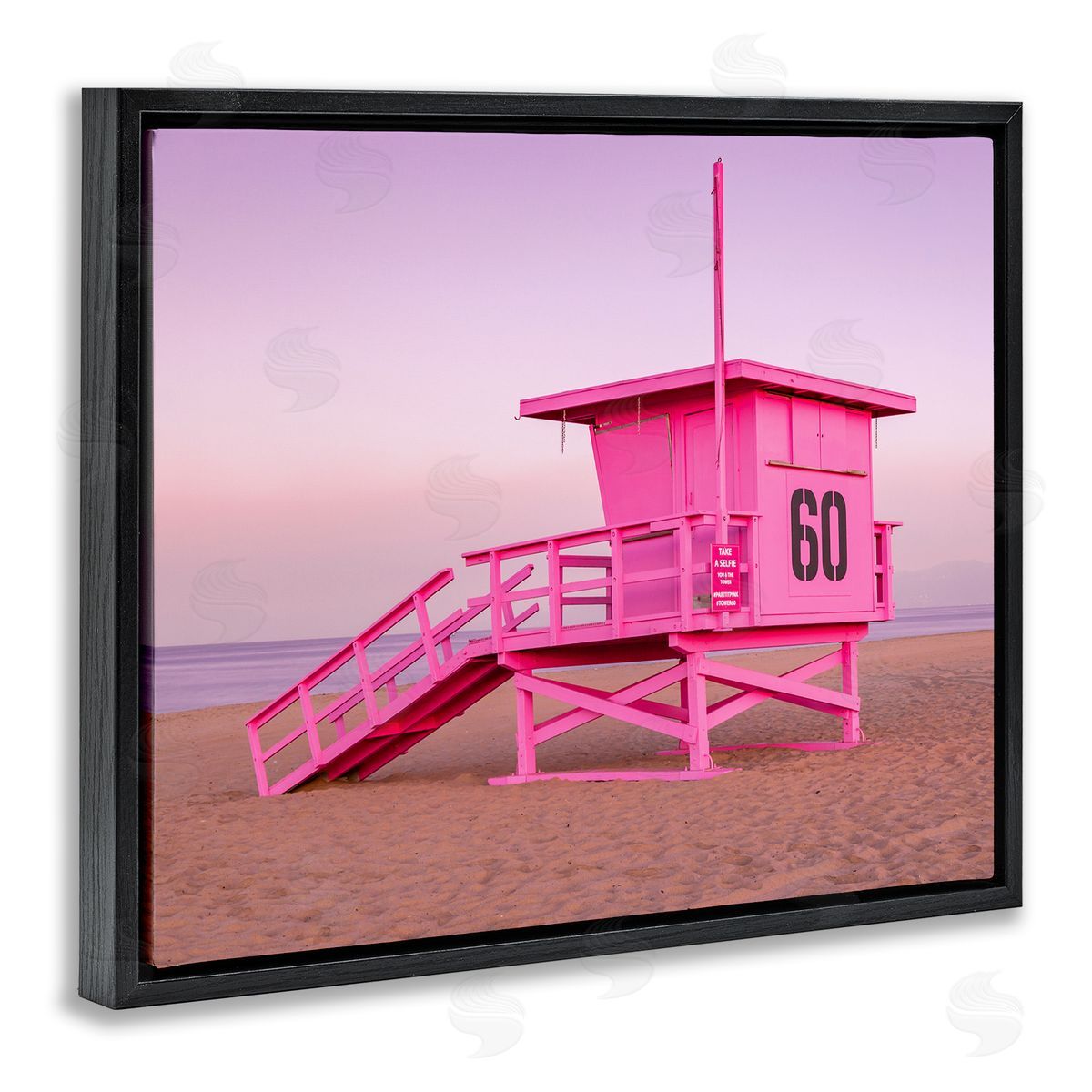 Jeff Poe Photography Pink Beach Shack Photography Purple Sky Coast Black Floating Frame Canvas Wall Art Print