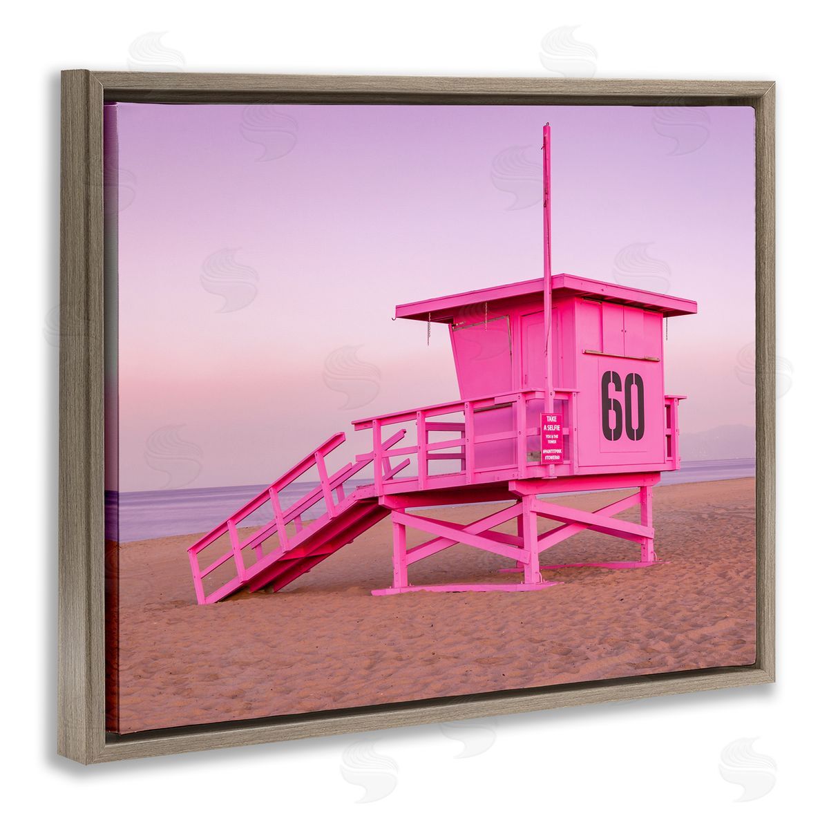 Jeff Poe Photography Pink Beach Shack Photography Purple Sky Coast Brown Floating Frame Canvas Wall Art Print