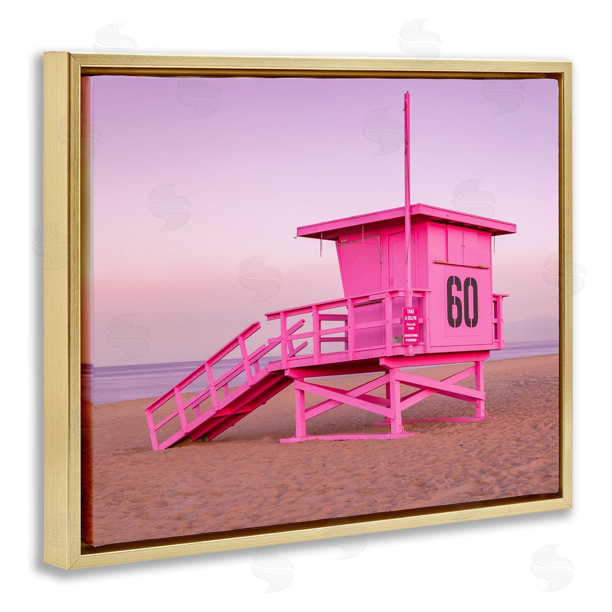 Jeff Poe Photography Pink Beach Shack Photography Purple Sky Coast Gold Floating Frame Canvas Wall Art Print