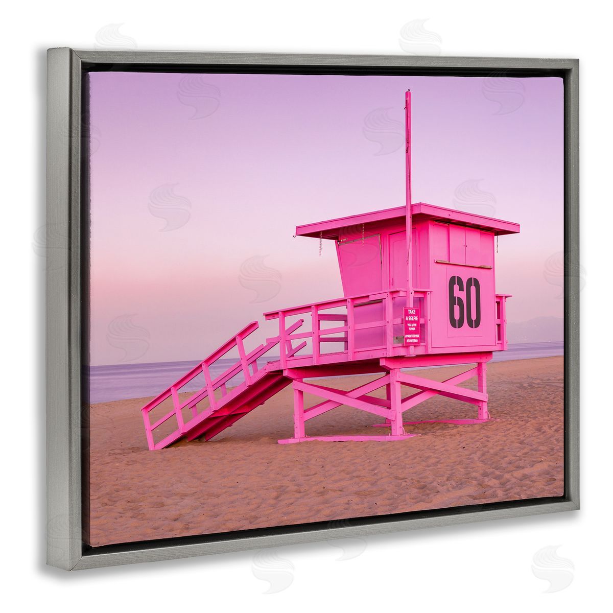 Jeff Poe Photography Pink Beach Shack Photography Purple Sky Coast Gray Floating Frame Canvas Wall Art Print