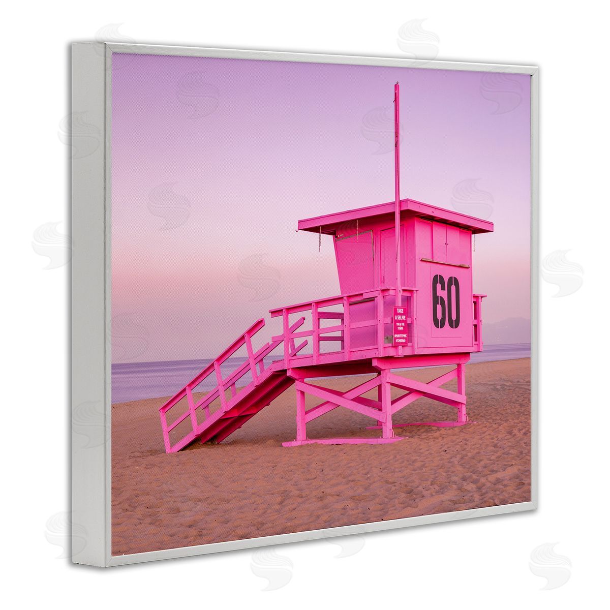 Jeff Poe Photography Pink Beach Shack Photography Purple Sky Coast White Framed Giclee Wall Art Print