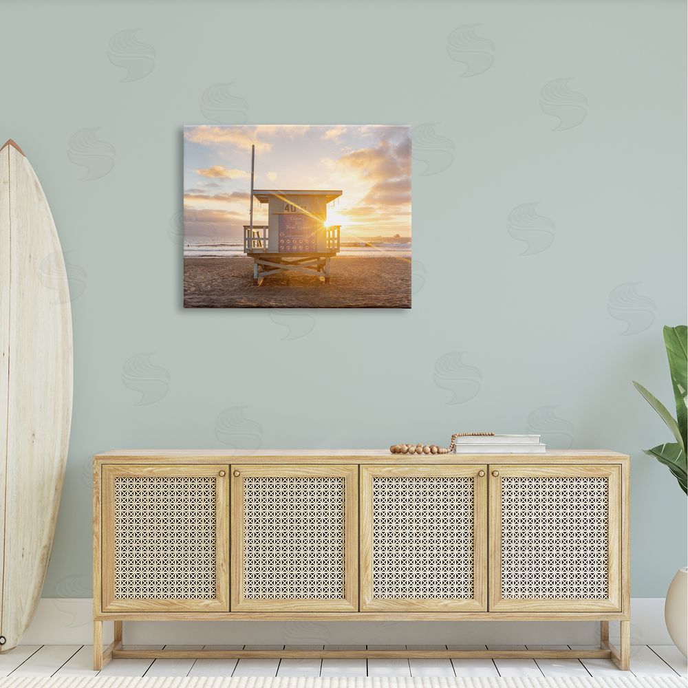 Jeff Poe Photography Beach Hut Summer Sunlight Rays Sandy Coast Canvas Wall Art Print in Room