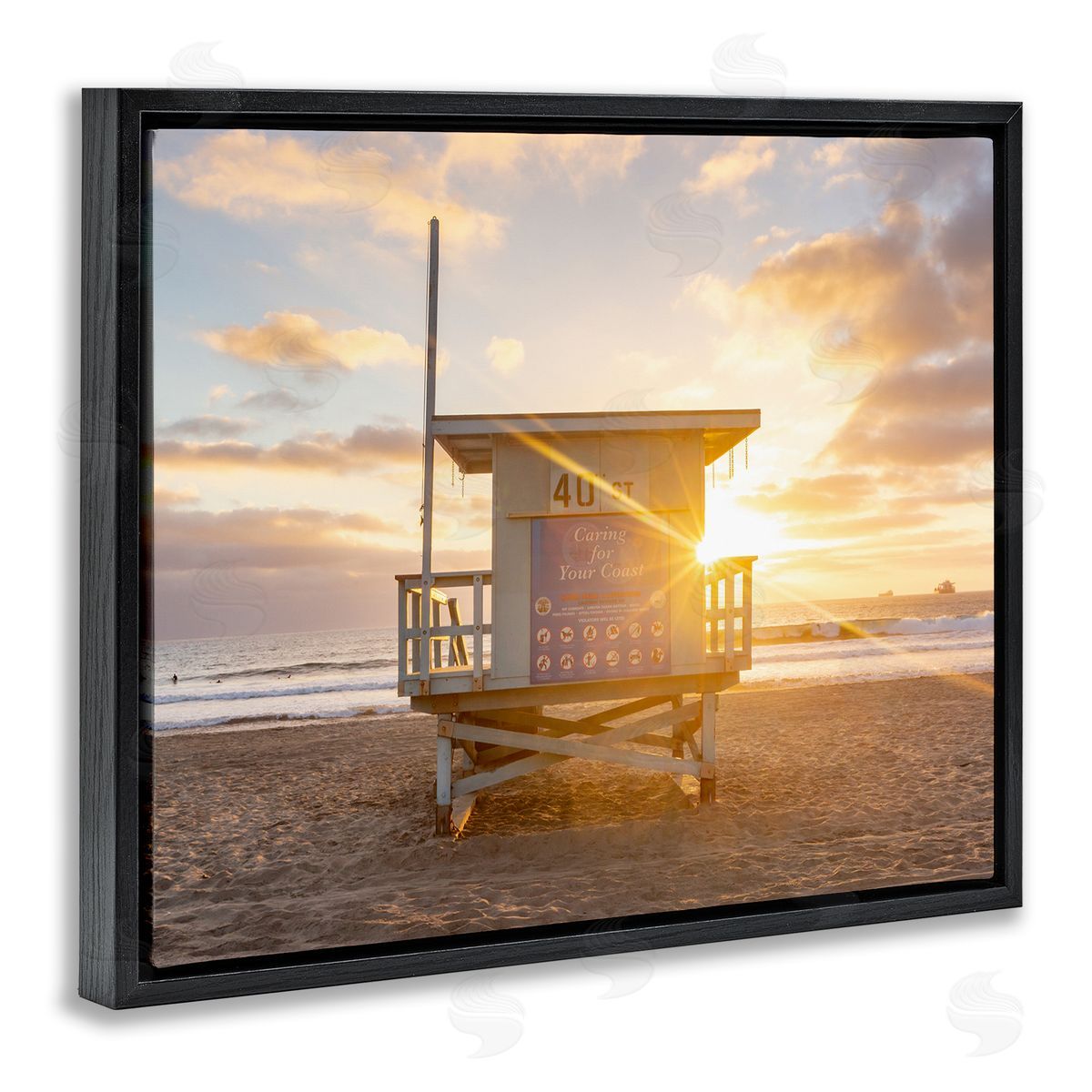 Jeff Poe Photography Beach Hut Summer Sunlight Rays Sandy Coast Black Floating Frame Canvas Wall Art Print