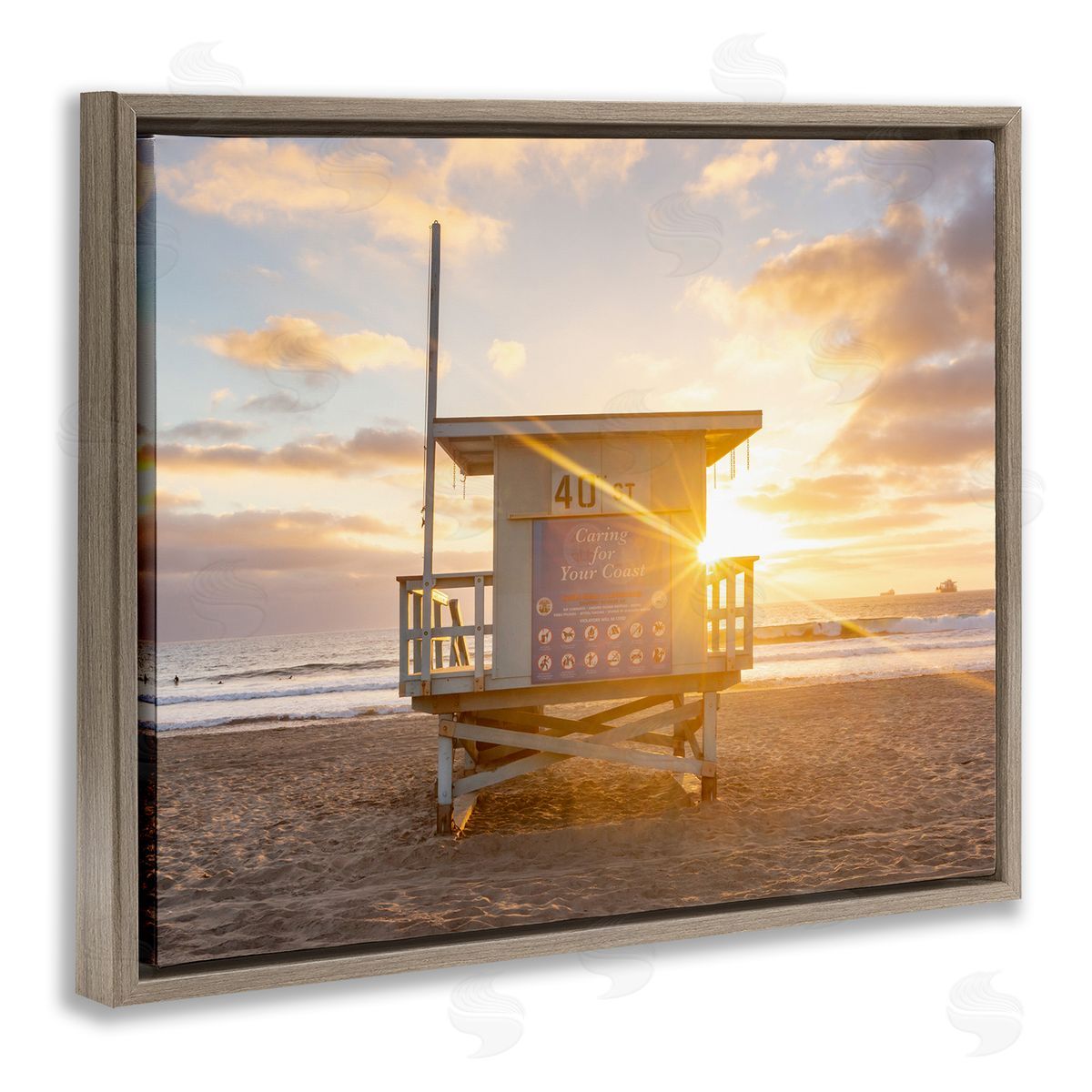 Jeff Poe Photography Beach Hut Summer Sunlight Rays Sandy Coast Brown Floating Frame Canvas Wall Art Print