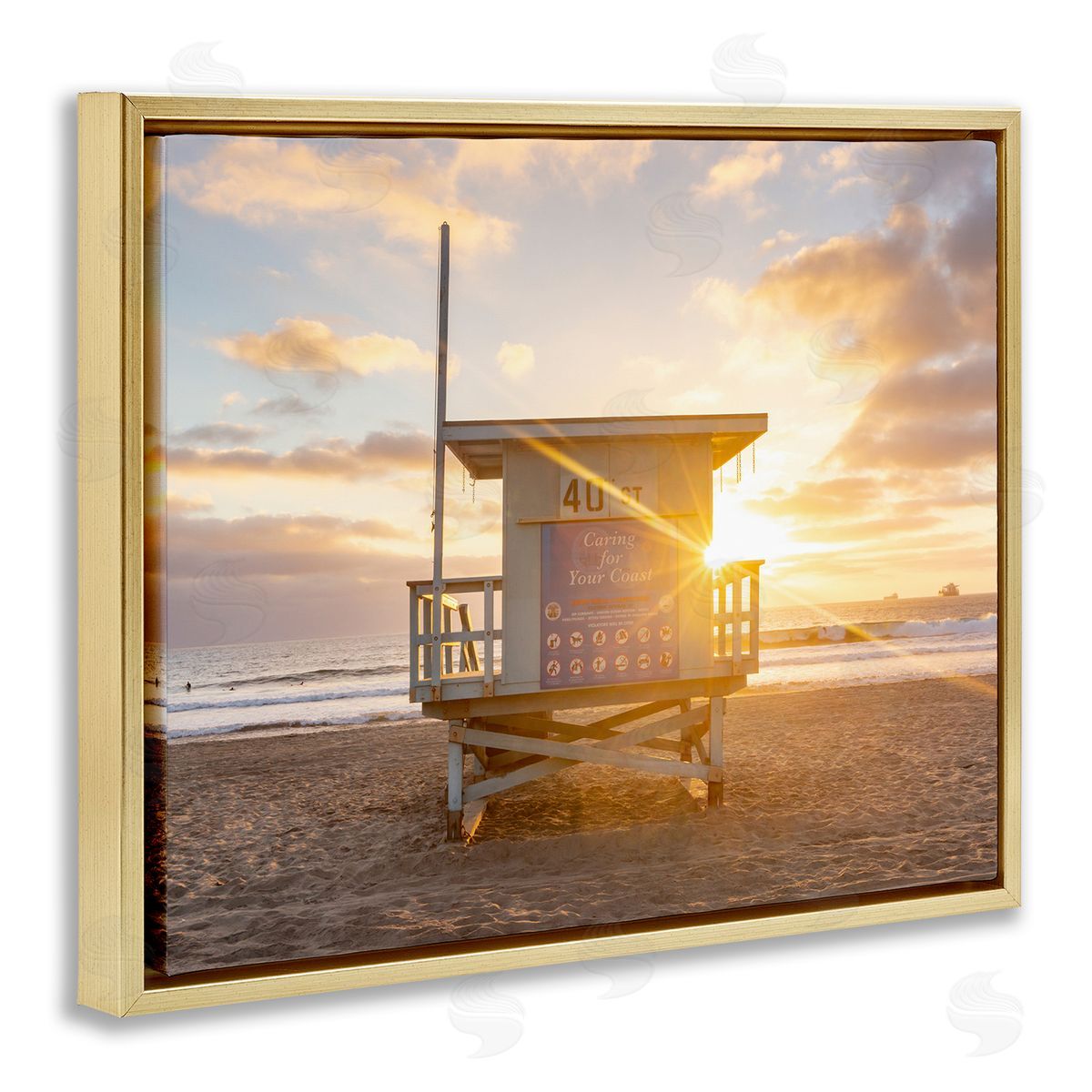 Jeff Poe Photography Beach Hut Summer Sunlight Rays Sandy Coast Gold Floating Frame Canvas Wall Art Print