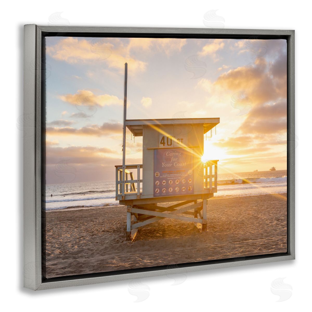 Jeff Poe Photography Beach Hut Summer Sunlight Rays Sandy Coast Gray Floating Frame Canvas Wall Art Print