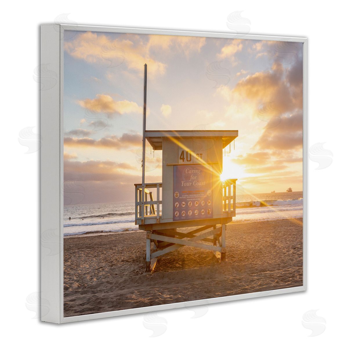 Jeff Poe Photography Beach Hut Summer Sunlight Rays Sandy Coast White Framed Giclee Wall Art Print
