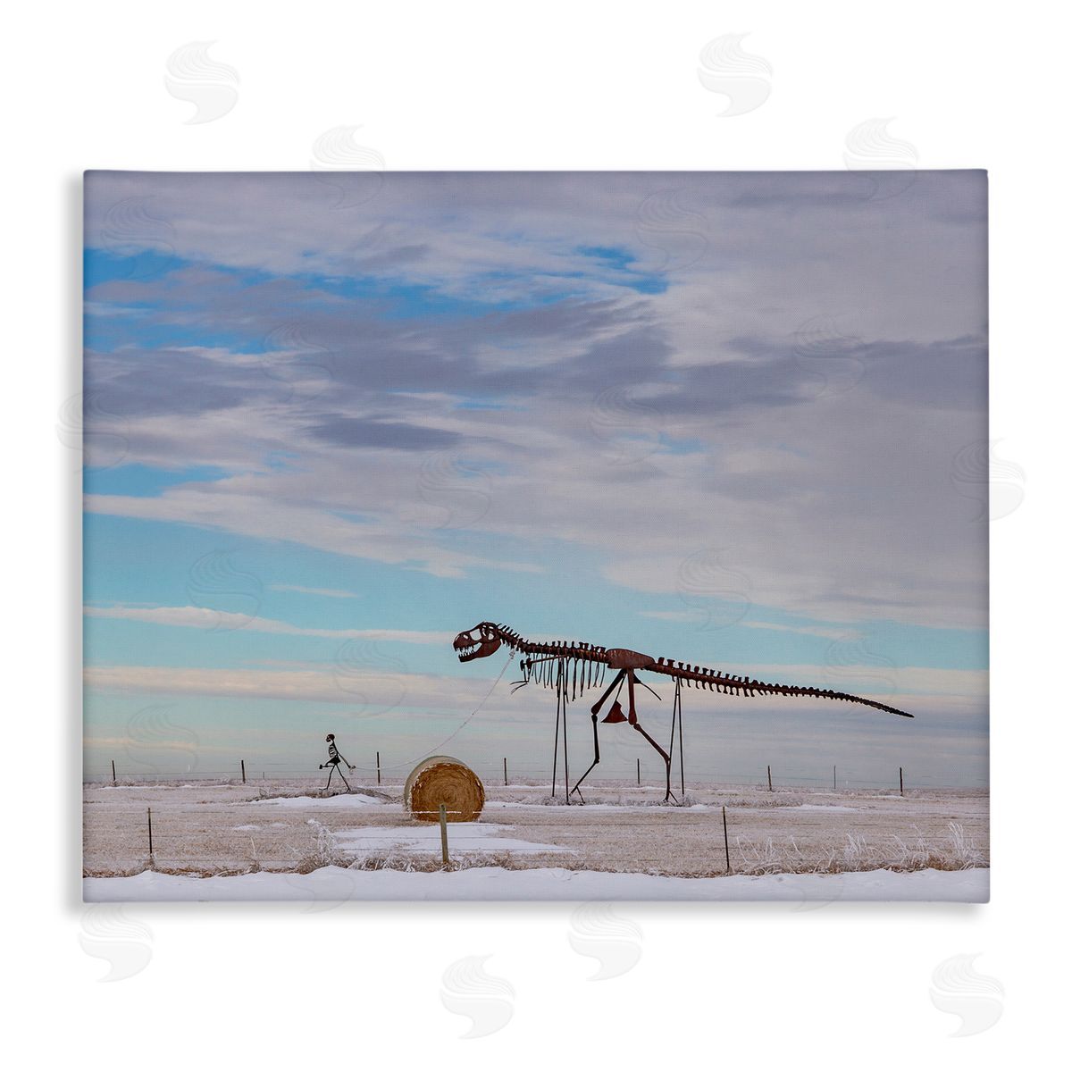 Jeff Poe Photography Person Walking Dinosaur Skeleton Beach Sand Dunes Stretched Canvas Wall Art Print