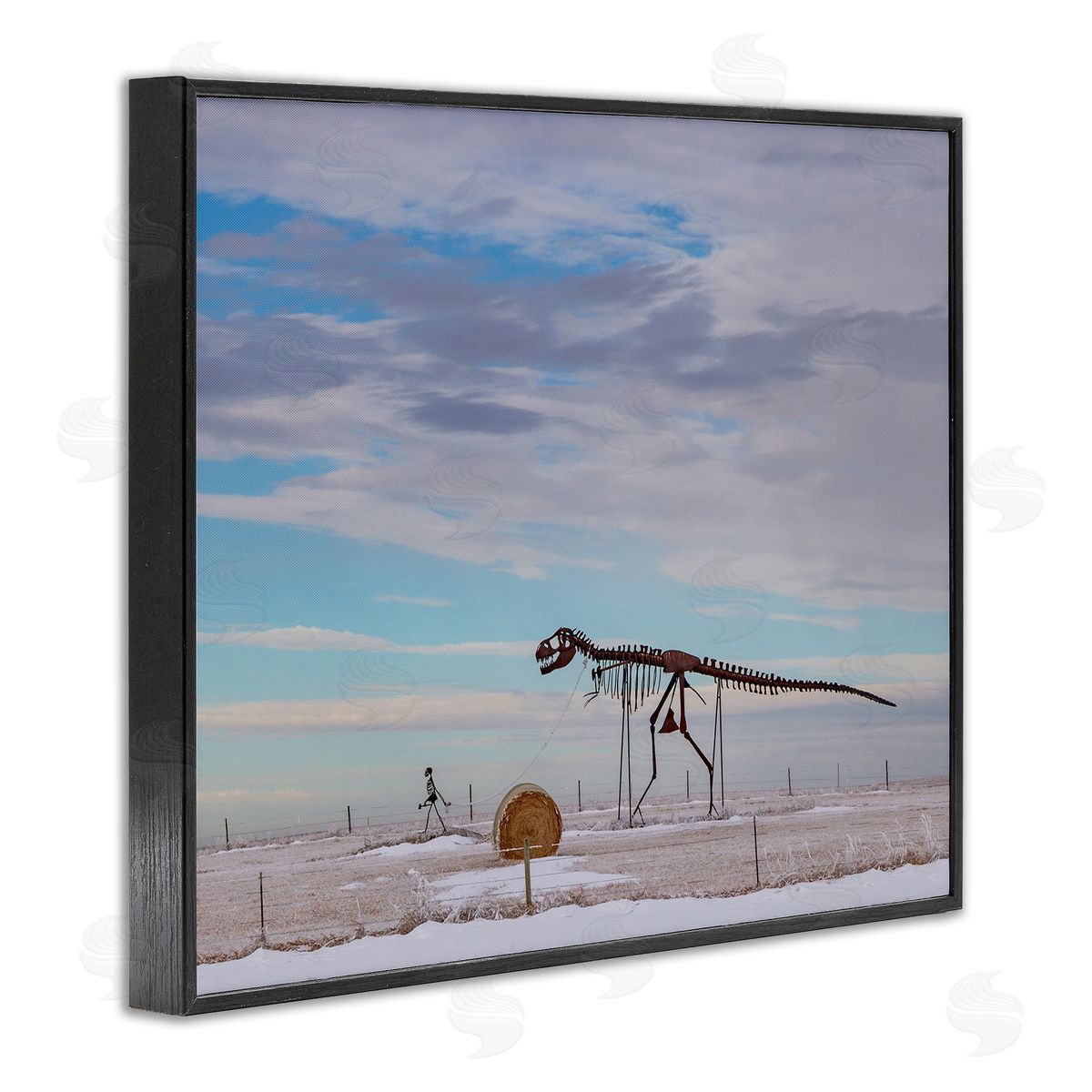 Jeff Poe Photography Person Walking Dinosaur Skeleton Beach Sand Dunes Black Framed Giclee Wall Art Print