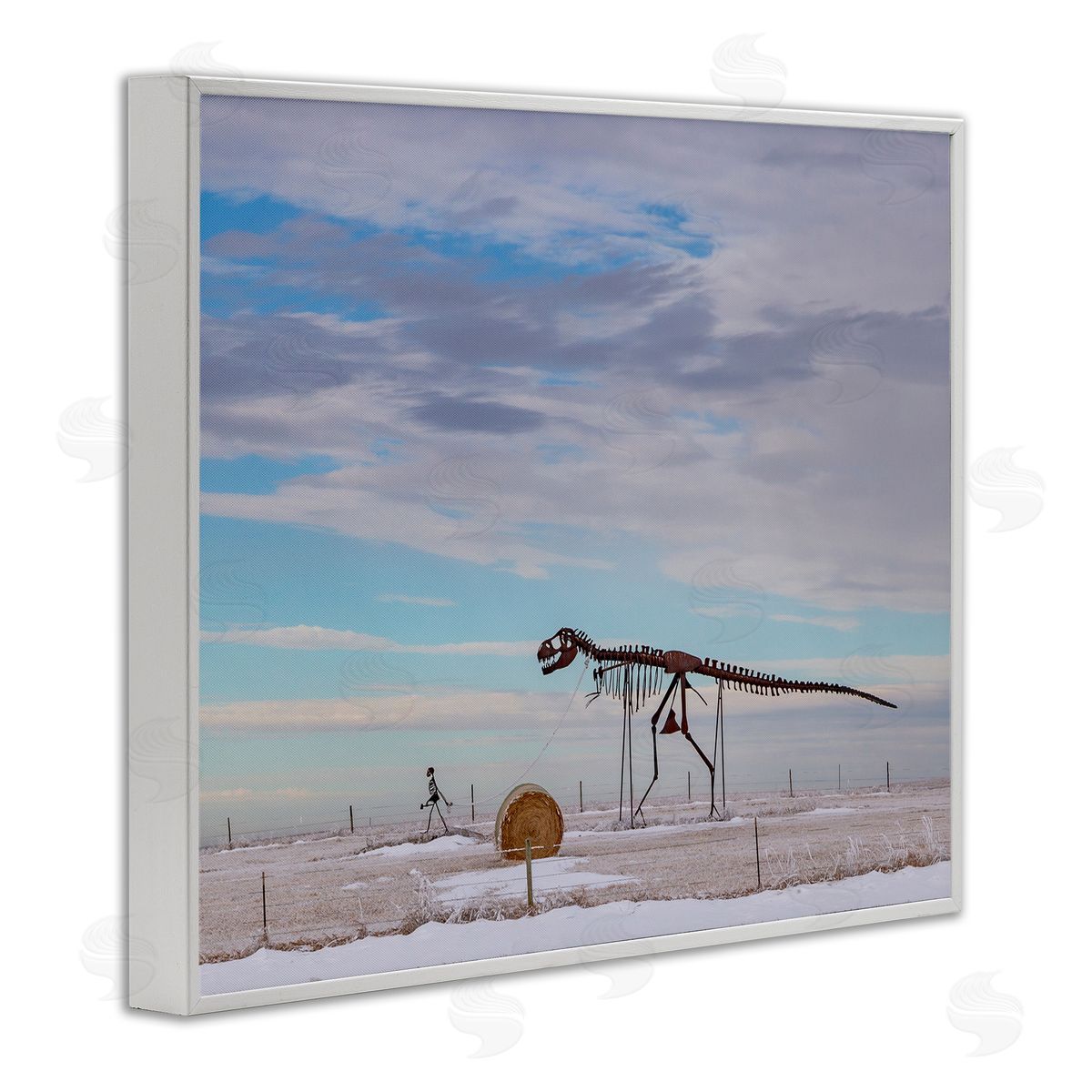 Jeff Poe Photography Person Walking Dinosaur Skeleton Beach Sand Dunes White Framed Giclee Wall Art Print