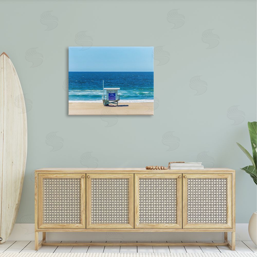 Jeff Poe Photography Vivid Blue Beach Water Waves Coastline Hut  Canvas Wall Art Print in Room