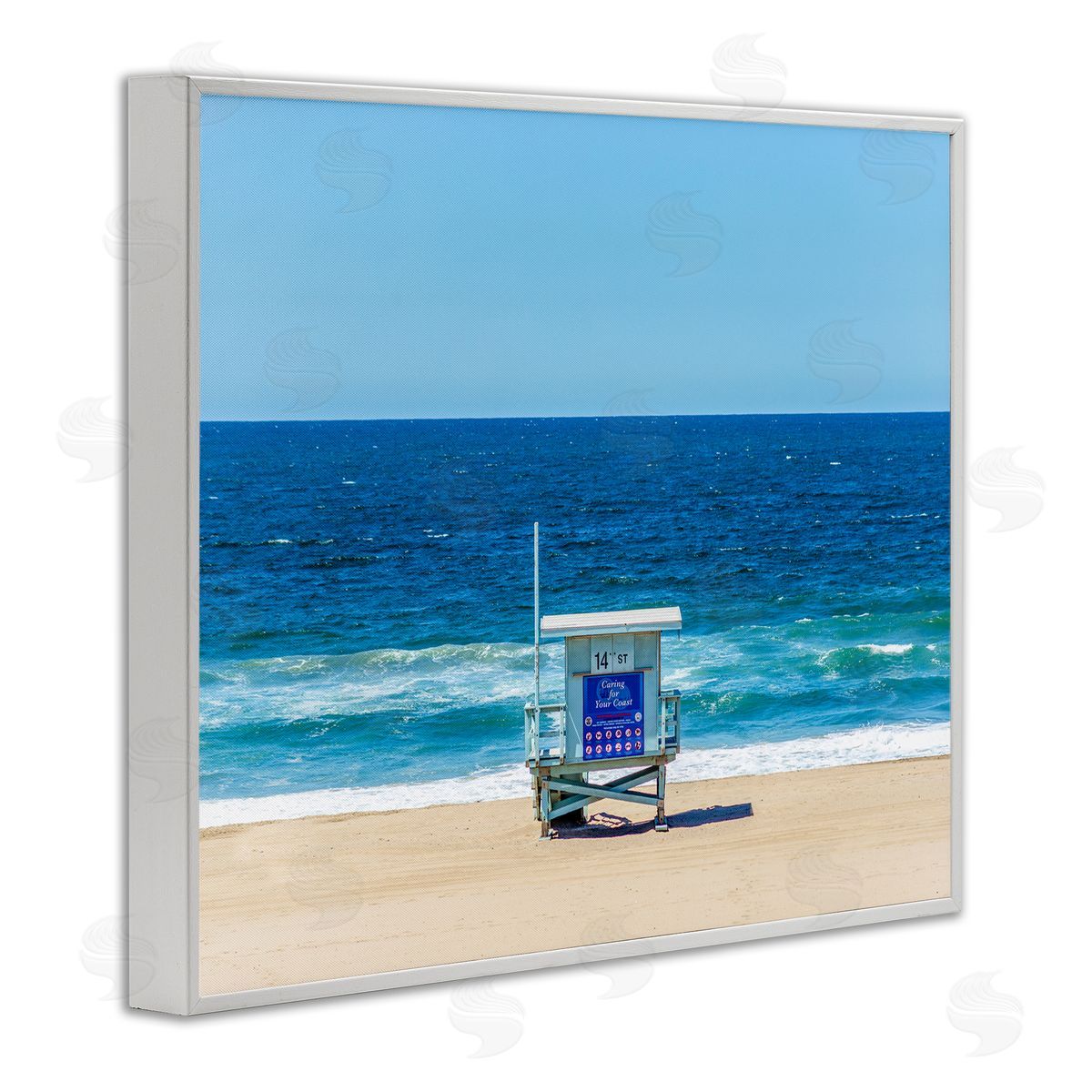 Jeff Poe Photography Vivid Blue Beach Water Waves Coastline Hut  White Framed Giclee Wall Art Print