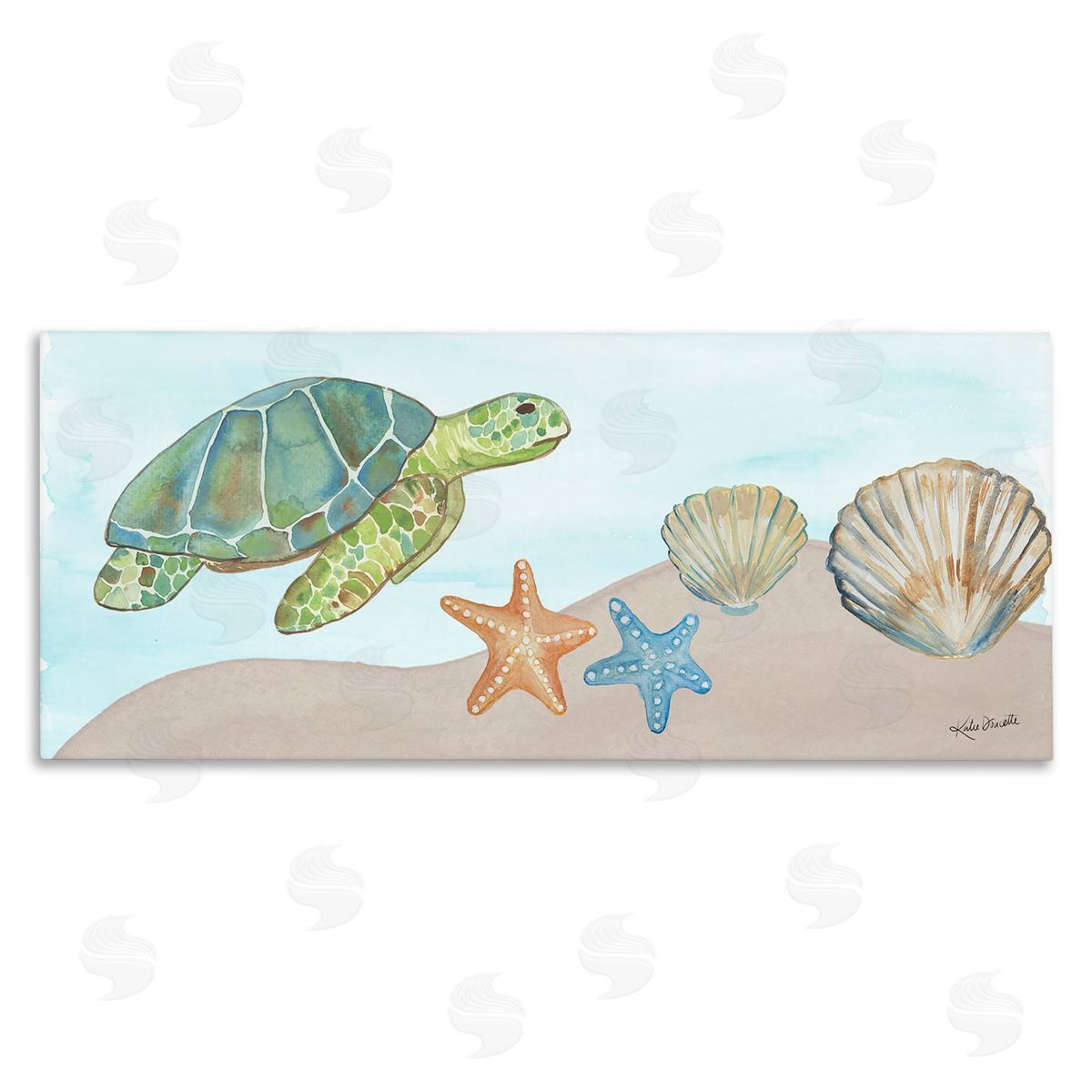 Katie Doucette Green Turtle Swimming Starfish Shells Sea Life 